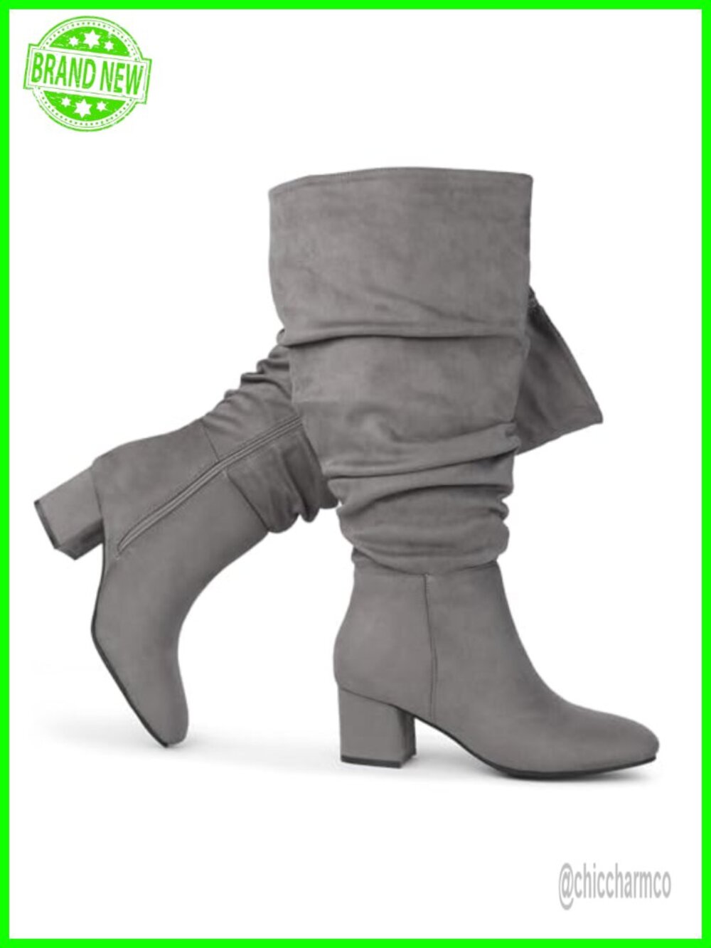 Extra Wide Calf Slouchy Suede Knee-High Boots Block Heel